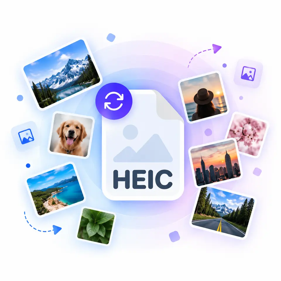 A folder of HEIC photos from an iPhone converting into one PDF document